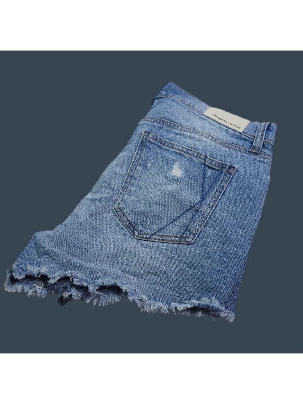 Kendall + Kylie Womens Distressed Denim Shorts 7 Light Wash Raw Hem Ripped Style